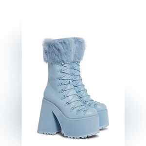 AZALEA WANG "Artic Angel Elevators" Light Blue Faux Fur Lace Up Platform Boots